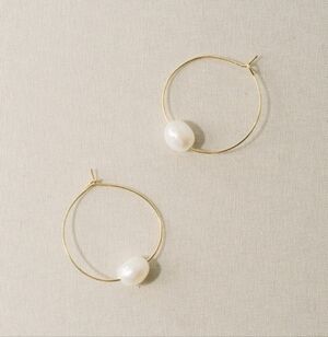 Anthropologie Real Pearl Hoop Earrings